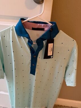 Greyson Mint Green Polo with Teal Collar and Navy Dots